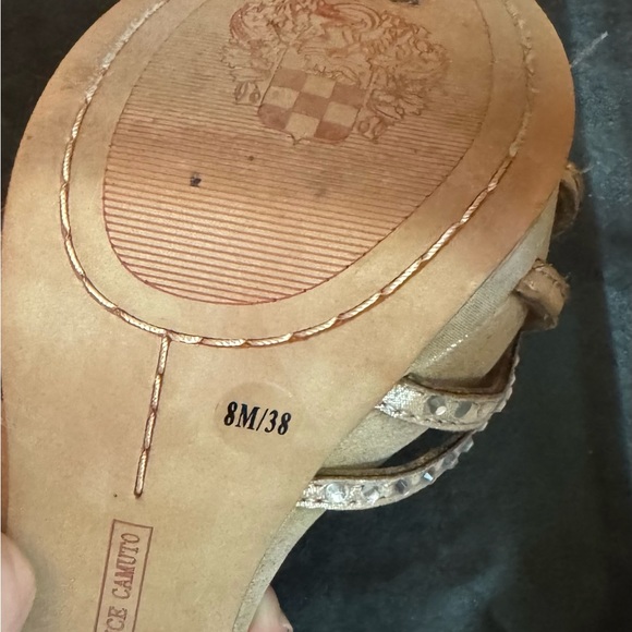 Vince Camuto Christina￼ Stiletto 4.5” Heel Gold Lame Rhinestone Strap Woman 8M - Picture 4 of 4